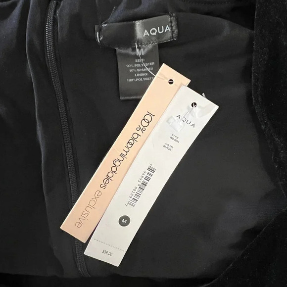 Aqua NEW Black Velour Romper Size Medium Flared Long Sleeves Shorts Cocktail - Picture 7 of 7